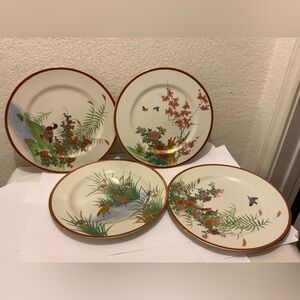4 SOKO Floral Dinner Plates with Red and Green Accents hand painted G26